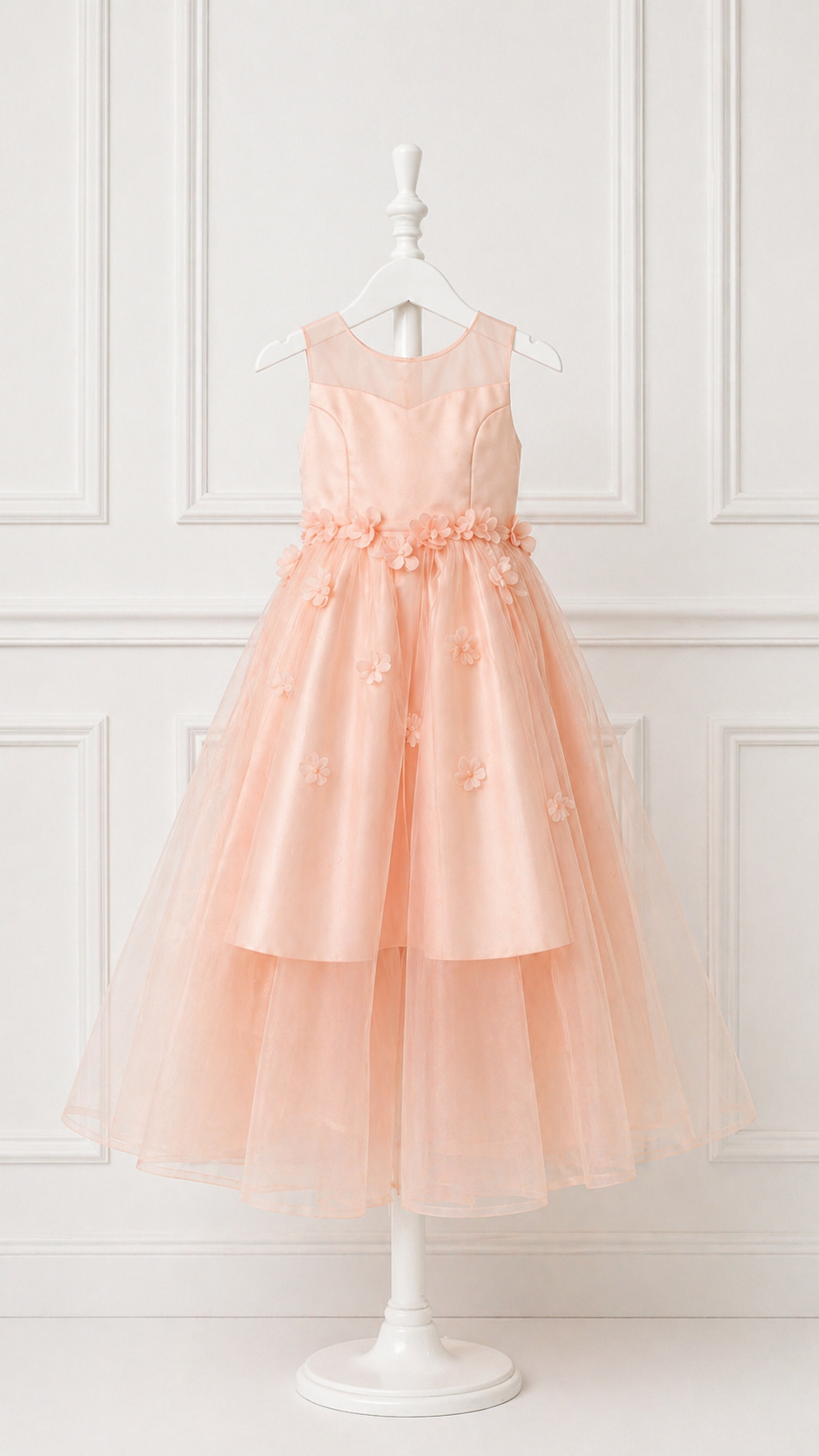 Floral Tulle Flower Girl/Prom/PartyDress in Ivory or Peach
