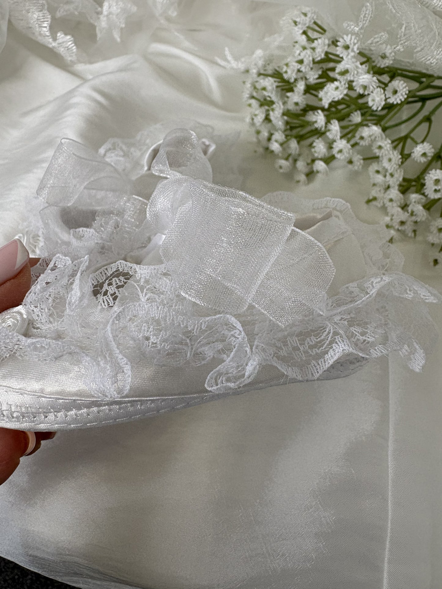 Organza Trim Christening Shoes
