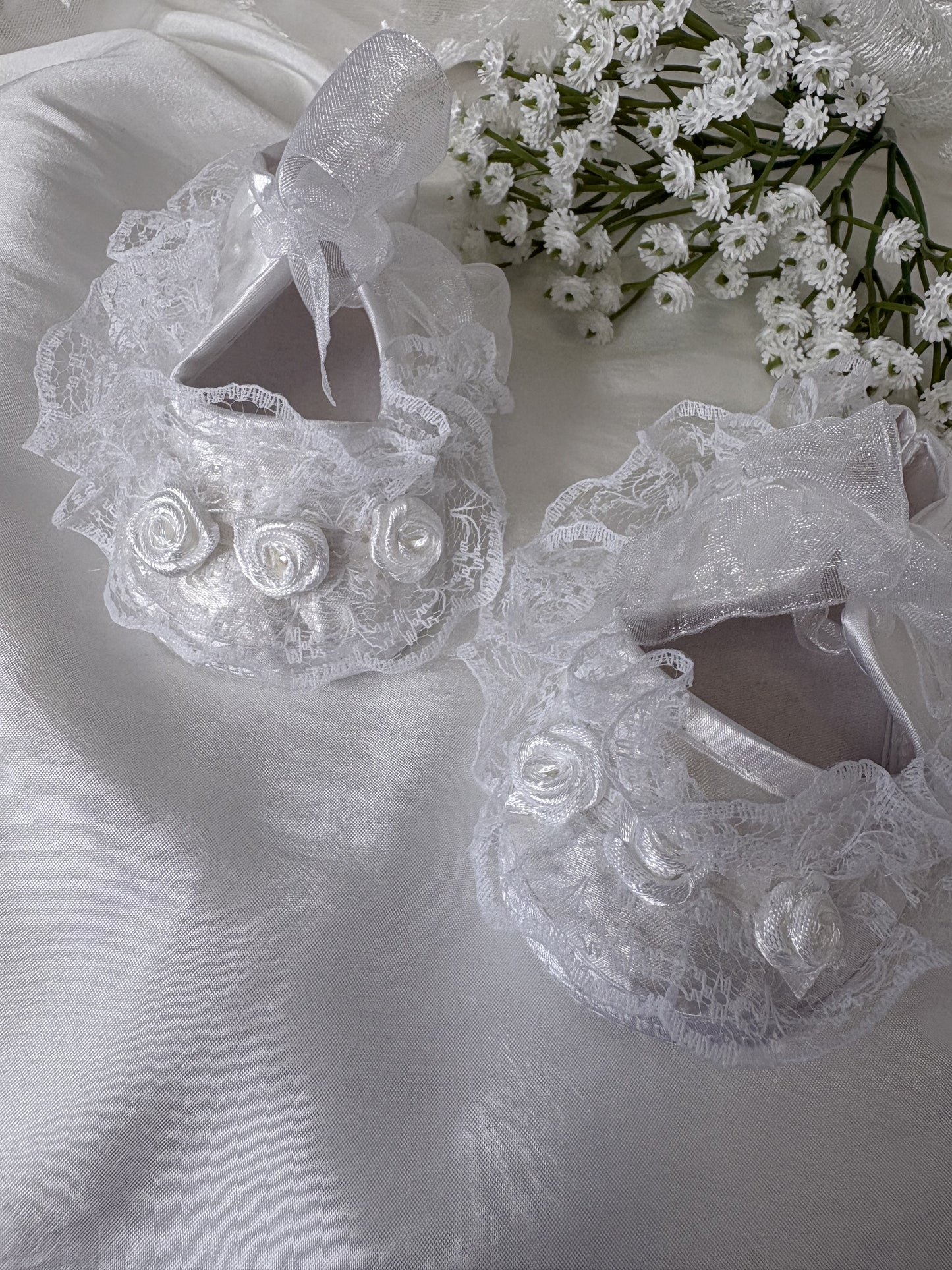 Organza Trim Christening Shoes