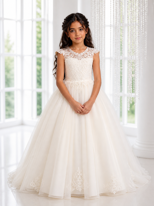Nancy - Elegant Lace & Tulle Holy Communion/Flower Girl Dress