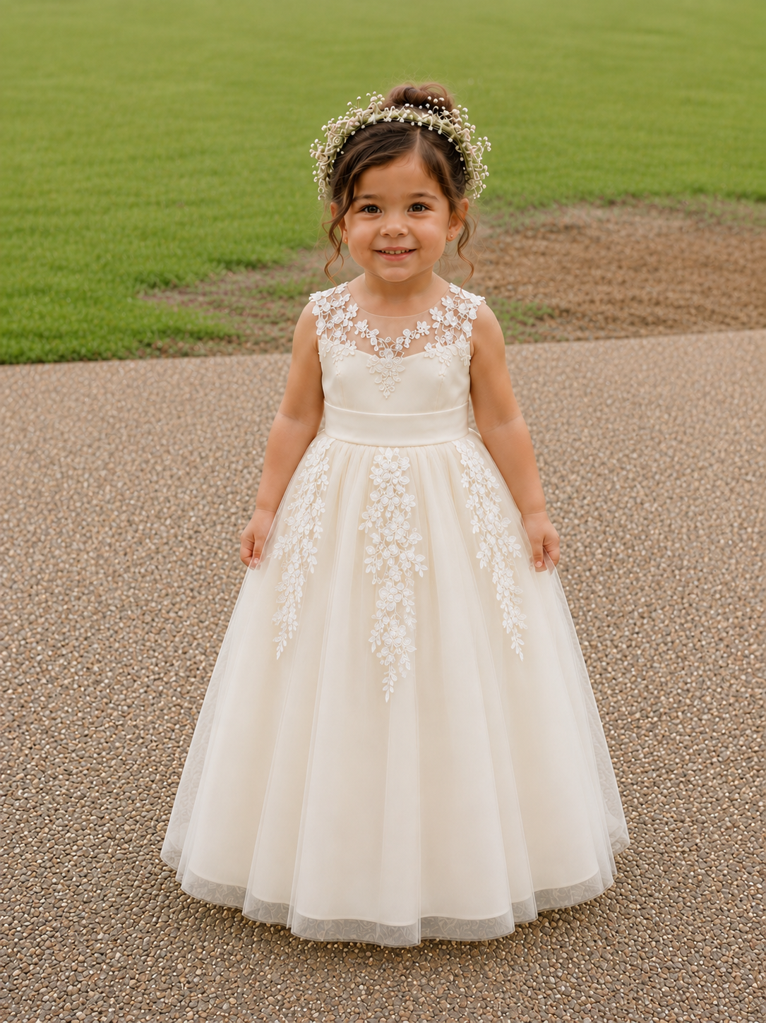 PREMIUM COLLECTION - Alice - Handmade Ivory & Lace Flower Girl Dress Matching Headband Available