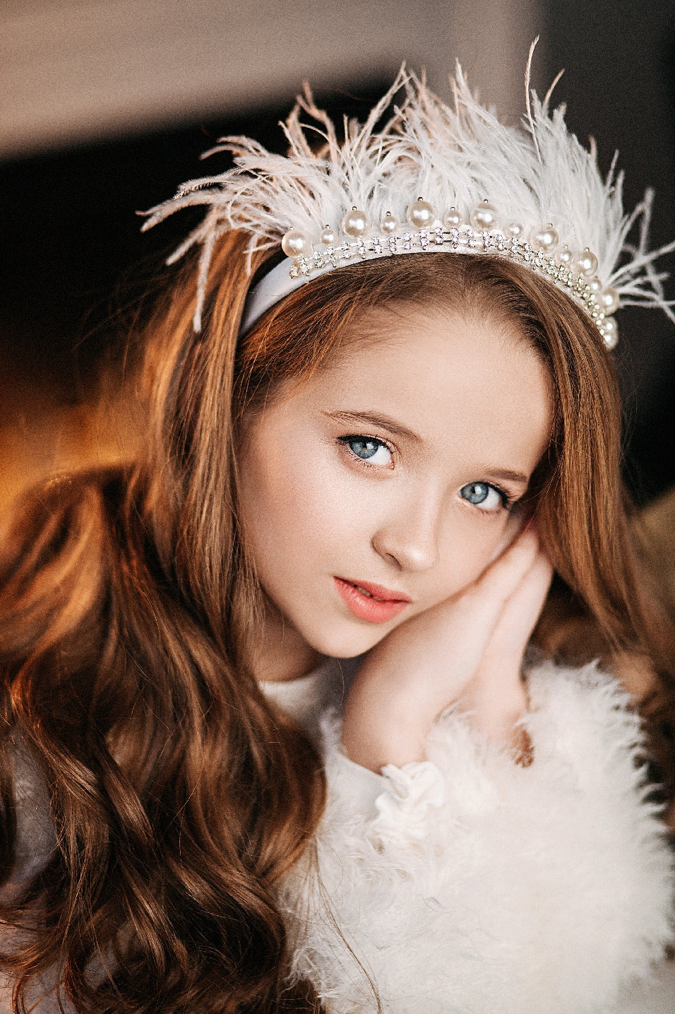 White Marabou Feather & Crystal Headband