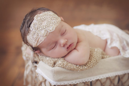 Girls Diamante and Crystal Beaded Design Nude Lace Headband
