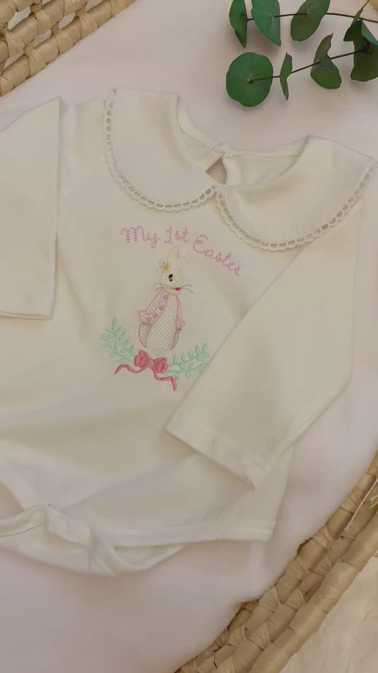 My 1st Easter Romper with Peter Pan Collar  Age 0-3 to 12 Months